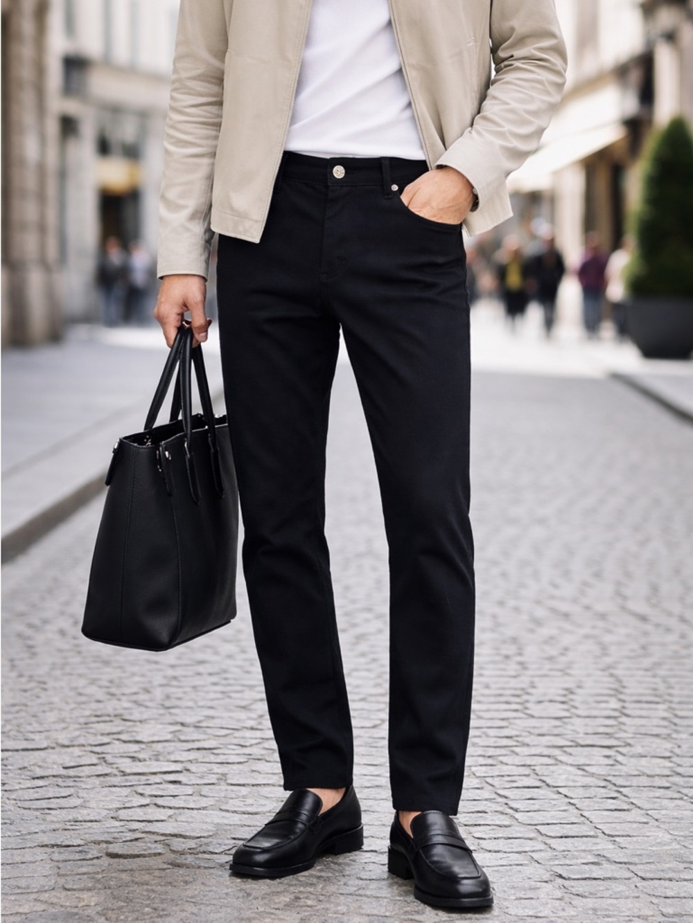 Versace Collection Black Straight Leg Pants Mens 34 Medusa Button Stretch Italy